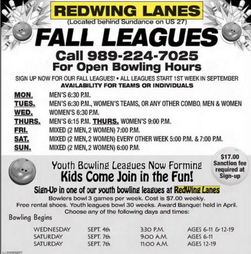 Redwing Lanes (Redwing Bowling Lanes) - Aug 18 2013 Ad